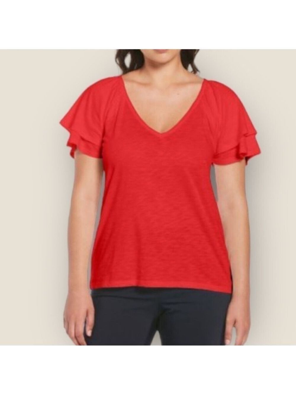 Rafaella Flutter Raglan Sleeve Knit Tee in Red Medium - New With Tags